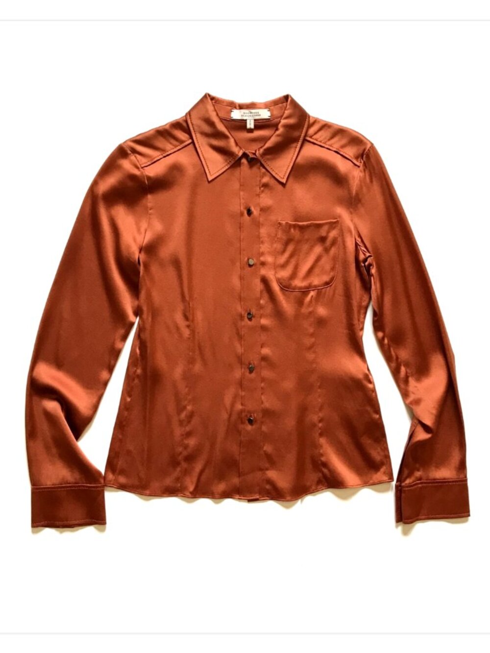 Dorothee Schumacher Satin Shirt Top Blouse Womens 1 XS Rust Orange Button Down